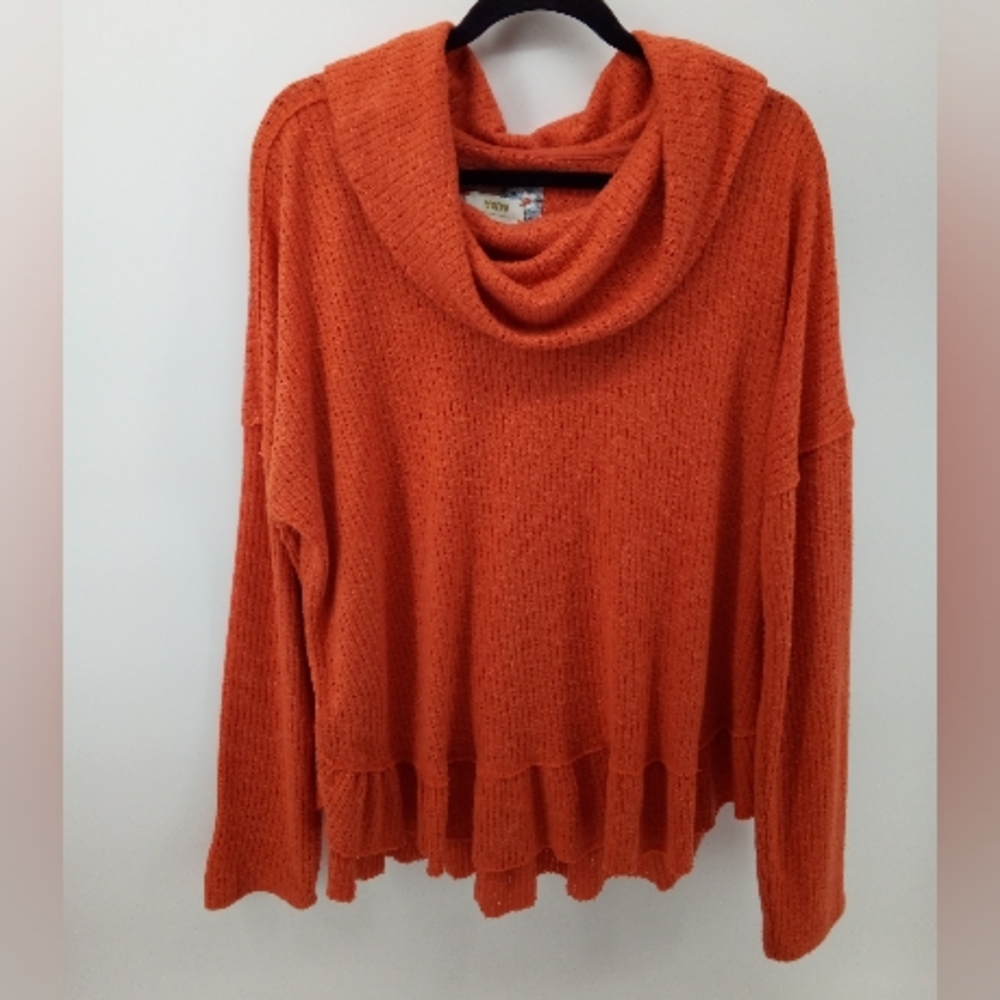Anthropologie Maeve Coral Orange Winterscape Thermal Rivers Cowl Neck Sweater L